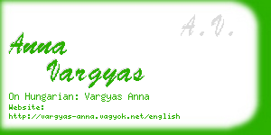 anna vargyas business card